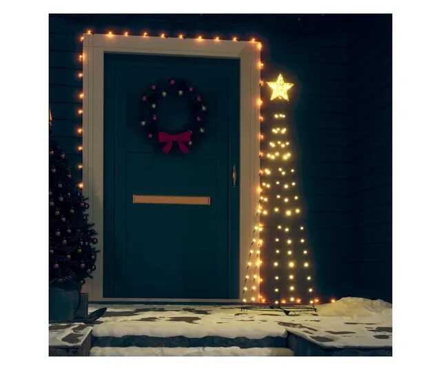 LED Karácsonyfa Forma Fényfüzér (1.65 m, 204 LED), Melegfehér, 8 Programos