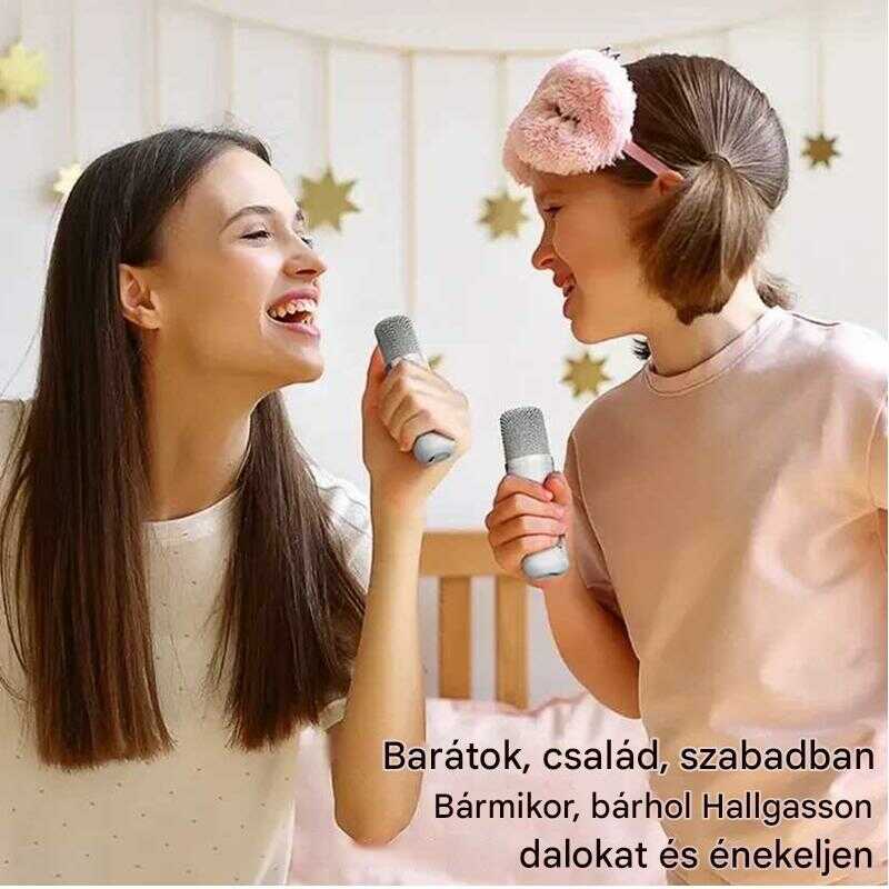 YS-110 Karaoke hangszóró 2db vezeték nélküli mikrofonnal, fénnyel, fehér - Image 2