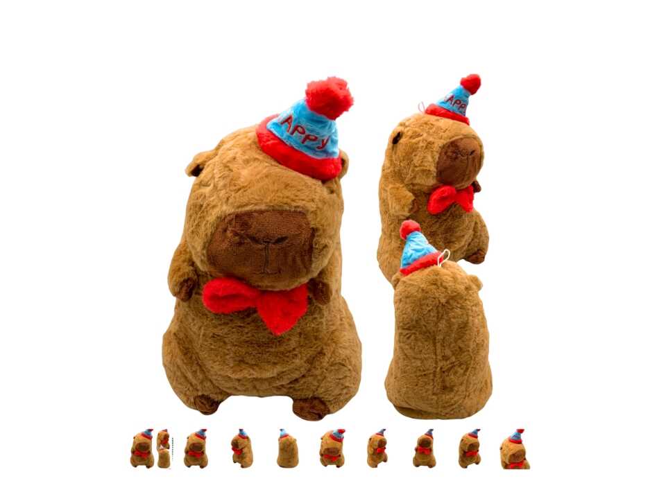 Kalapos Capybara plüss , piros csokornyakendővel , 40 cm - Image 3