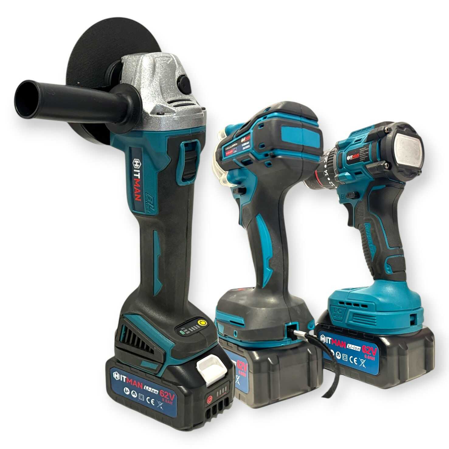 Hitman HT-BACD-3777LX Profi Akkus Szerszámkészlet, 62V, 3 az 1-ben: Ütvefúró, Ütvecsavarozó, Sarokcsiszoló - Image 3