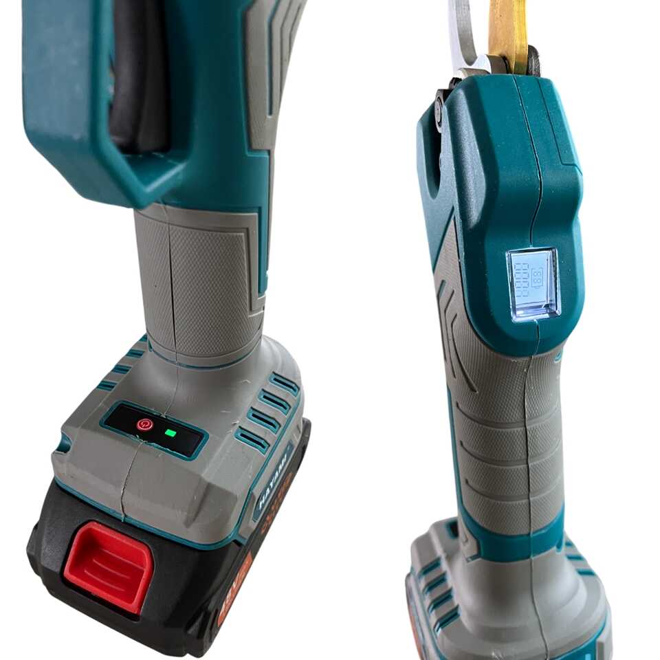 HAYAMI Akkus metszőolló és 2 méterig nyitható teleszkópos hosszabbító kar szett, 30 mm vágási átmérő, LCD kijelzővel - Image 2