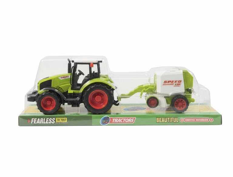 Játék traktor permetező utánfutóval , 30 cm