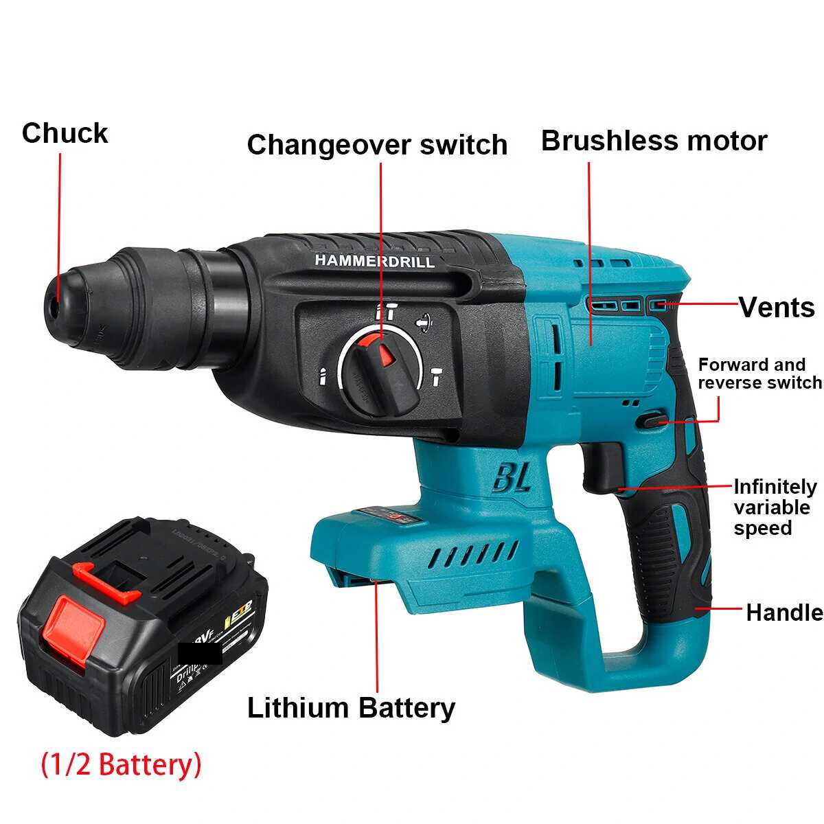 Flinke 4055 4 az 1-ben akkumulátoros szerszámkészlet, 48V, ütve csavarozó, fúró-csavarozó, sarokcsiszoló 2 db akkumulátorral - Image 3