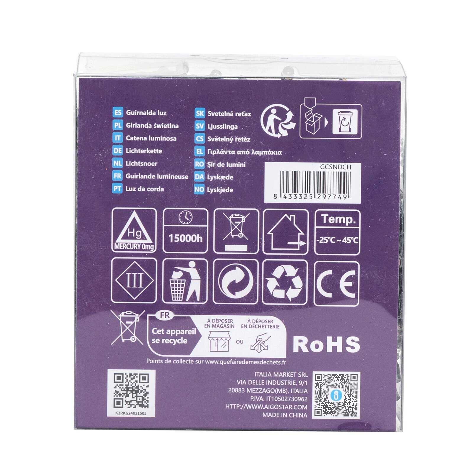 Aigostar Elemes Karácsonyi Fényfüzér, kültéri karácsonyfa égősor 30 m, 300 LED, színes 8 programos - Image 4