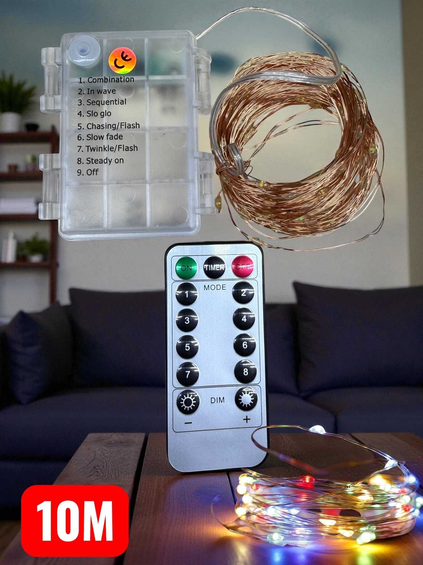 Drótfüzér Távirányítós 10 méter, Elemes, Többszínű RGB, 8 Programos - Image 5