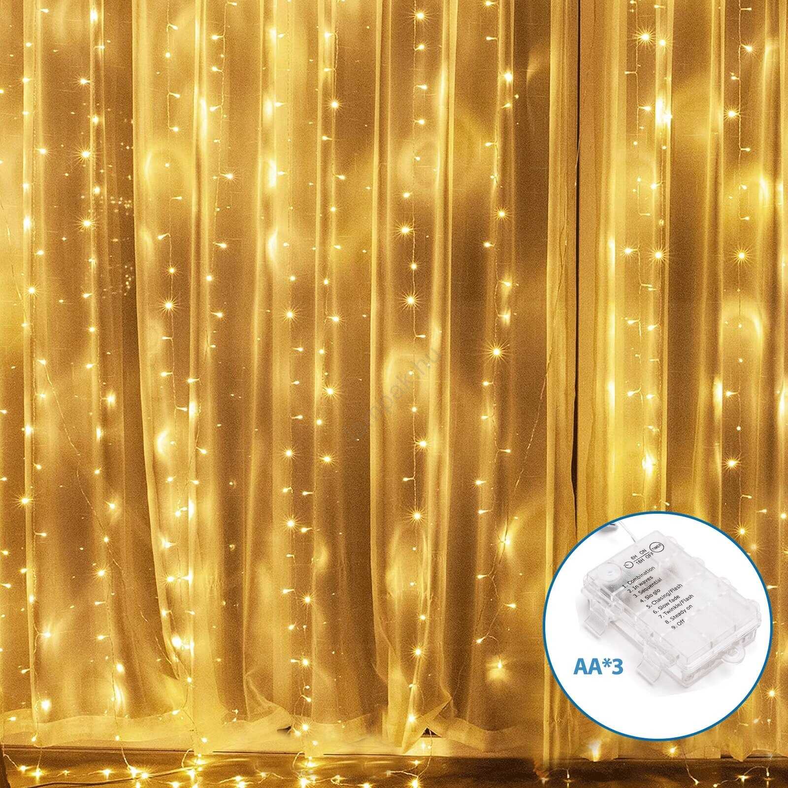 Aigostar Elemes Karácsonyi Fényfüggöny, 2x2 m, 200 LED, kültéri, melegfehér 8 programos