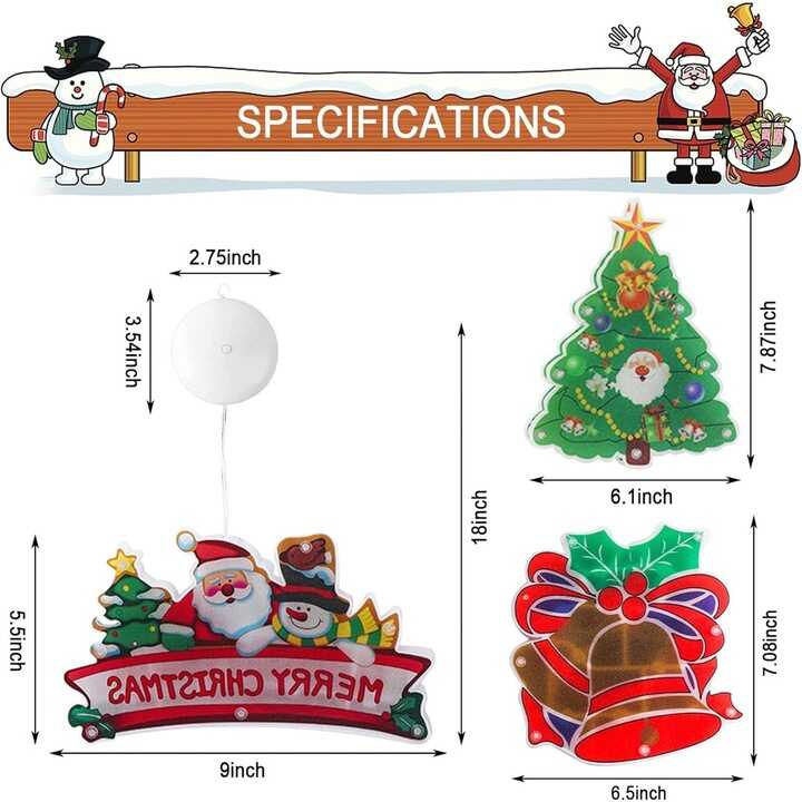 Aigostar Ledes Ablak- és Karácsonyfa Dekoráció, "Merry Christmas" felirattal, elemes mikulás mintával melegfehér 30 cm - Image 5