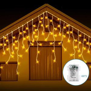 Aigostar Elemes Karácsonyi Jégcsap LED Fényfüzér, 15 m, 300 LED, kültéri, melegfehér 8 programos