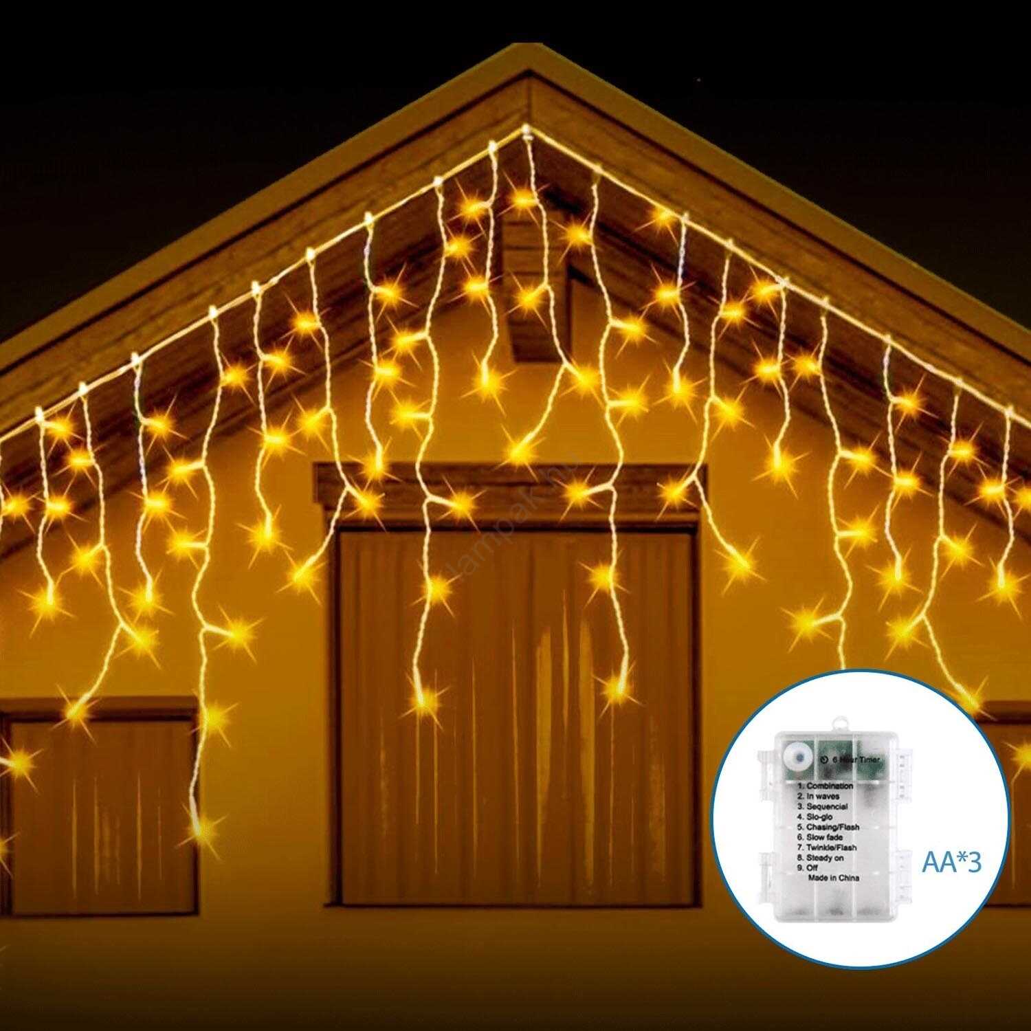 Aigostar Elemes Karácsonyi Jégcsap LED Fényfüzér, 15 m, 300 LED, kültéri, melegfehér 8 programos