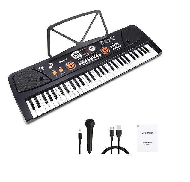 Hordozható gyermekzongora kottatartóval és mikrofonnal , 61 billentyű ,LCD kijelzővel és USB bemenet - Image 4