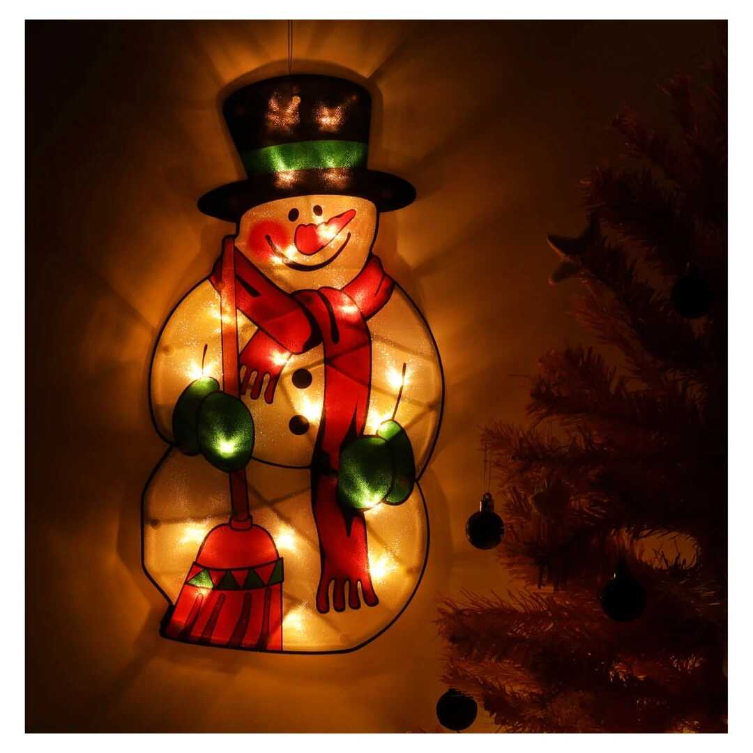 Aigostar Hóember seprűvel Ablak és karácsonyfa Dekoráció, 10 LED, elemes, melegfehér 35 cm - Image 6