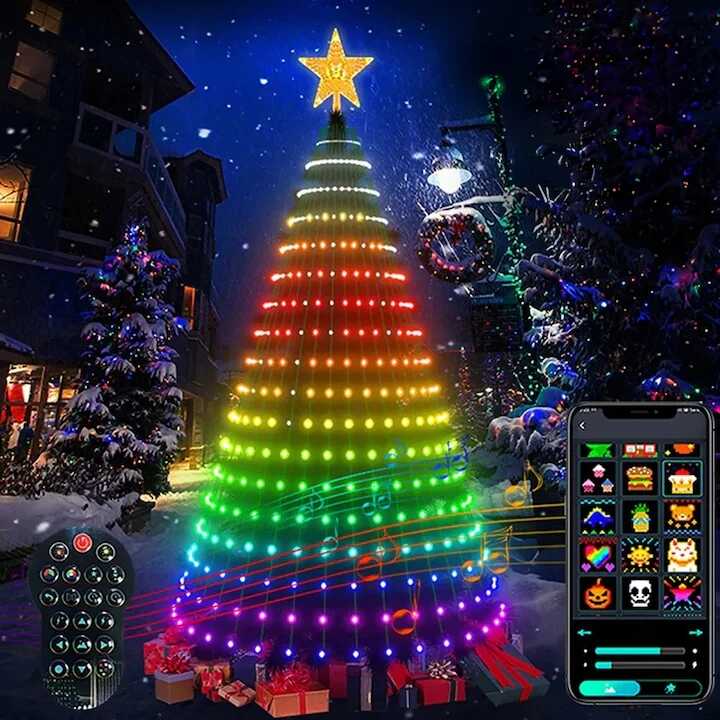 Okos LED Karácsonyfa Fényfüzér Diszvilágítás (1.65 m, 204 LED), RGB, Applikációvalés távirányítóval Vezérelhető - Image 6