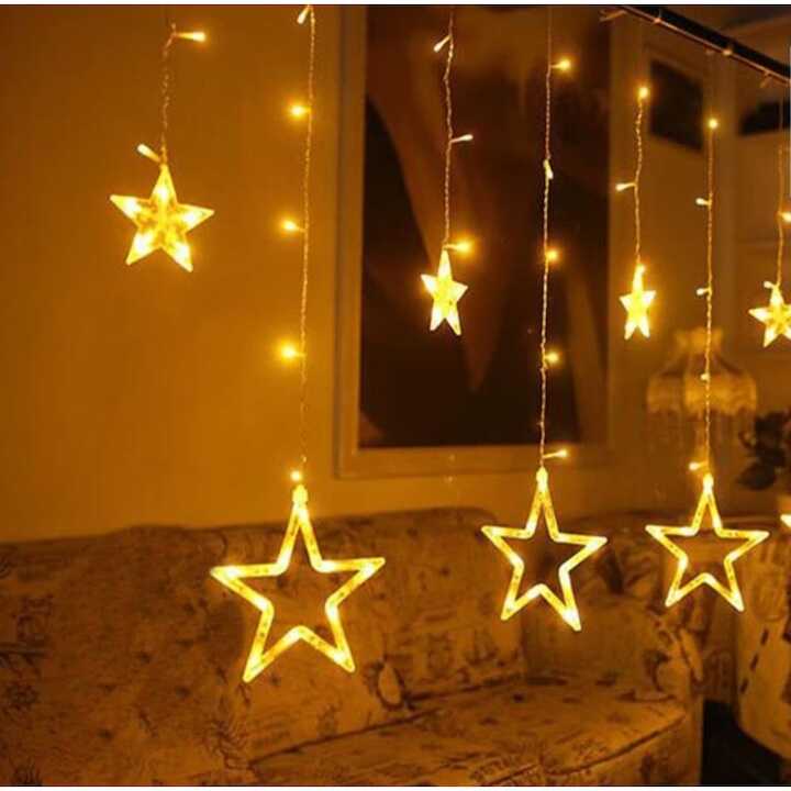 Karácsonyi Fényfüggöny (12 Csillag), 2.5 méter 120 led, Melegfehér, Bővíthető, 8 Programos - Image 4