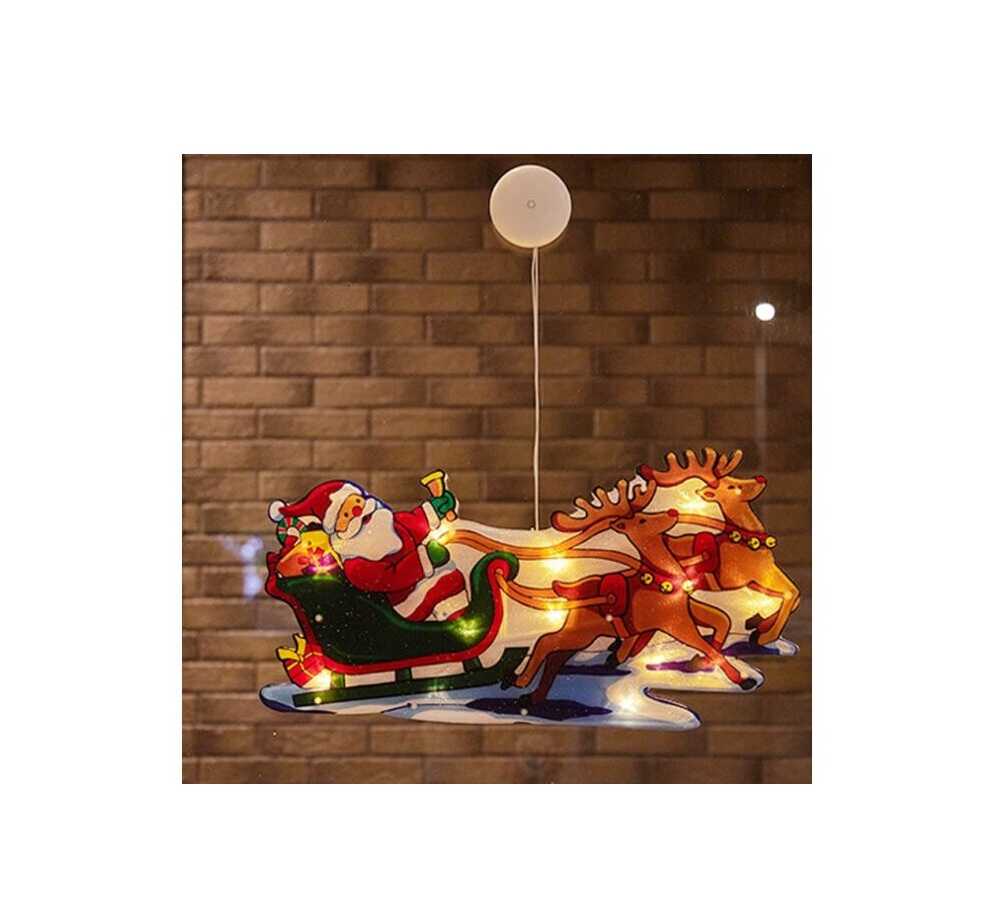 Aigostar Ledes Mikulás szánon rénszarvassal Ablak és karácsonyfa Dekoráció, 10 LED, elemes, melegfehér 20 cm - Image 6