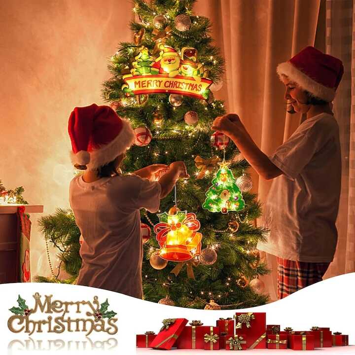 Aigostar Ledes Ablak- és Karácsonyfa Dekoráció, "Merry Christmas" felirattal, elemes mikulás mintával melegfehér 30 cm - Image 6