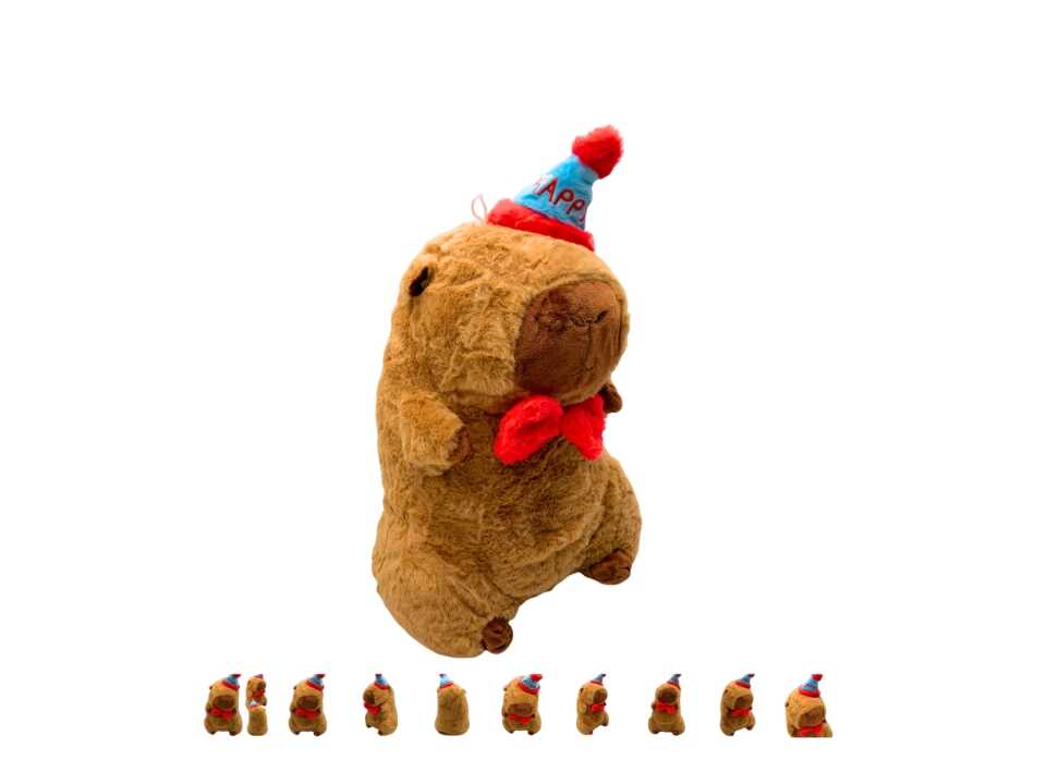 Kalapos Capybara plüss , piros csokornyakendővel , 40 cm - Image 5