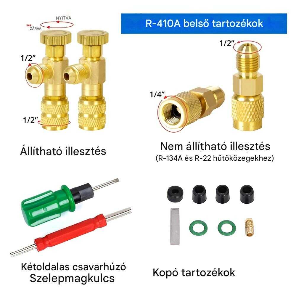 Haina HA-2103 Klímaszerelő Nyomásellenőrző Készlet, 2500 PSI, R410A/R22/R134A Kompatibilis - Image 5
