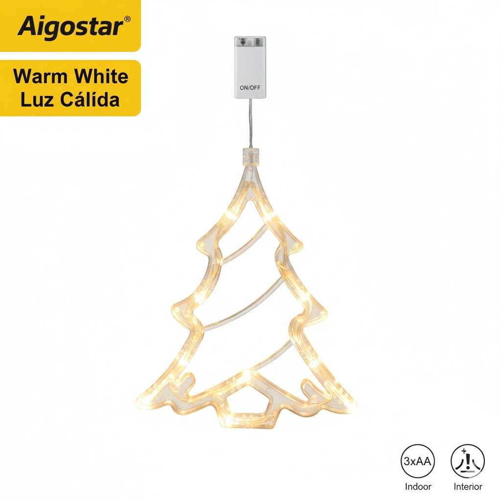 Aigostar Ledes Karácsonyfa Ablak és karácsonyfa Dekoráció, 10 LED, elemes, melegfehér 20 cm - Image 7