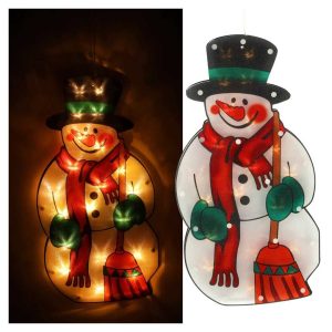 Aigostar Hóember seprűvel Ablak és karácsonyfa Dekoráció, 10 LED, elemes, melegfehér 35 cm