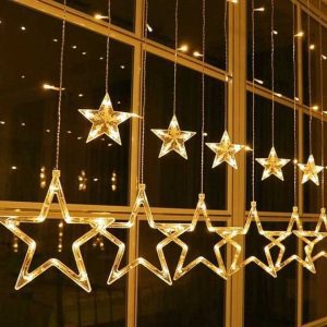 Karácsonyi Fényfüggöny (12 Csillag), 2.5 méter 120 led, Melegfehér, Bővíthető, 8 Programos