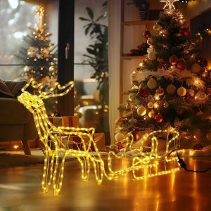 Karácsonyi 3D LED-es Rénszarvas, 120 cm, kül- és beltéri karácsonyi dekoráció melegfehér 220 v