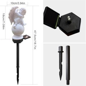 Napelemes Térdelő Angyalszobor Leszúró Karóval – Fehér Kerti Dekoráció