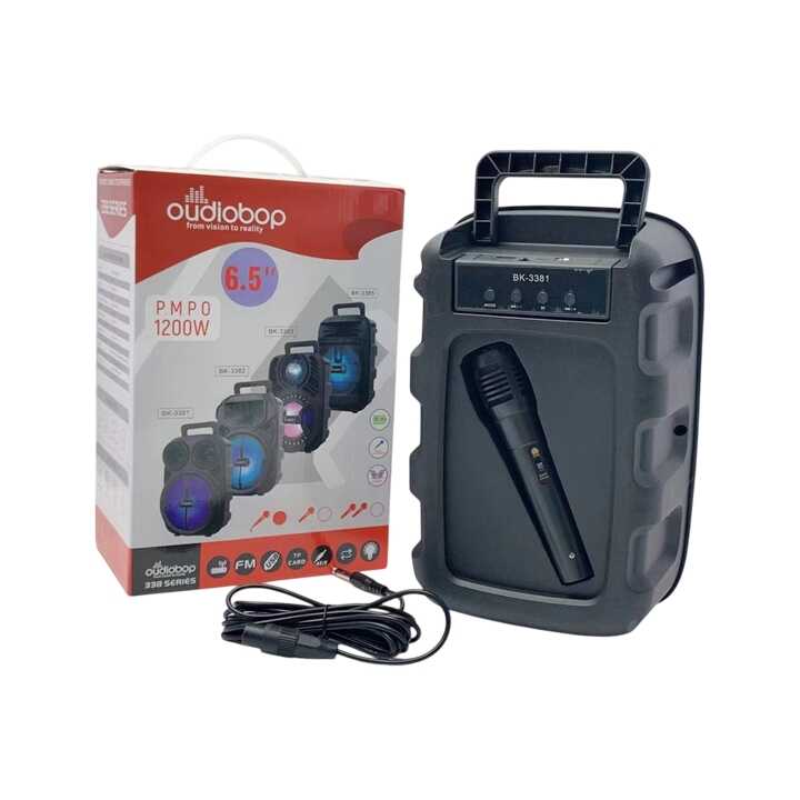 Audiobop BK-3381 Hordozható Bluetooth Hangszóró, 1200W PMPO, Karaoke Mikrofon, RGB Fény - Image 6
