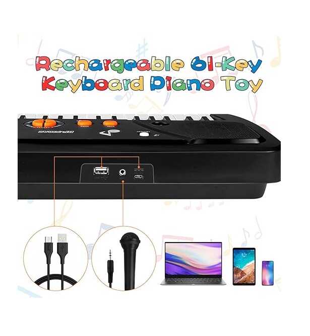 Hordozható gyermekzongora kottatartóval és mikrofonnal , 61 billentyű ,LCD kijelzővel és USB bemenet - Image 6