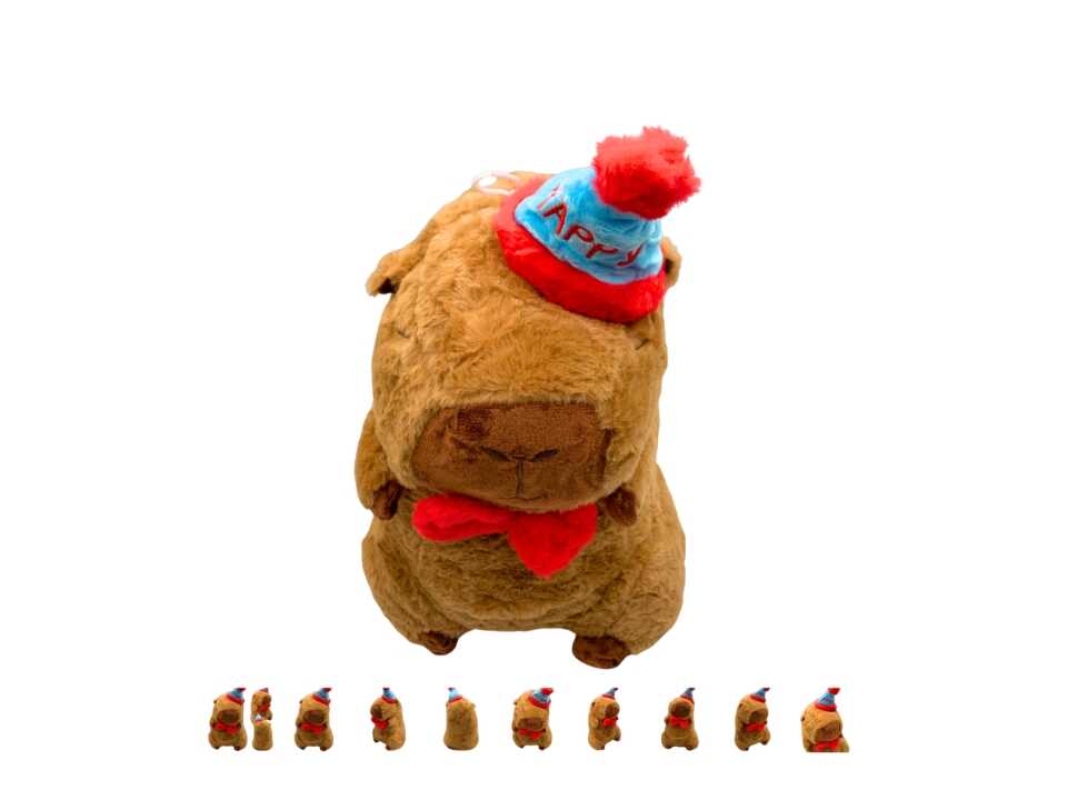 Kalapos Capybara plüss , piros csokornyakendővel , 40 cm - Image 6