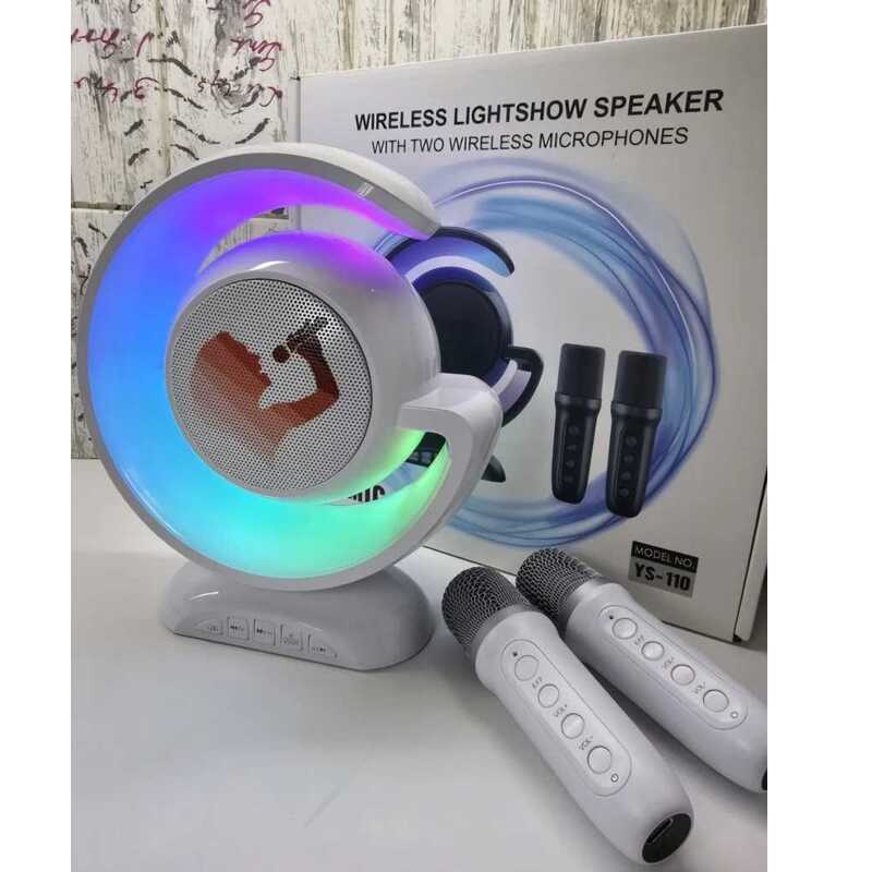 YS-110 Karaoke hangszóró 2db vezeték nélküli mikrofonnal, fénnyel, fehér - Image 5