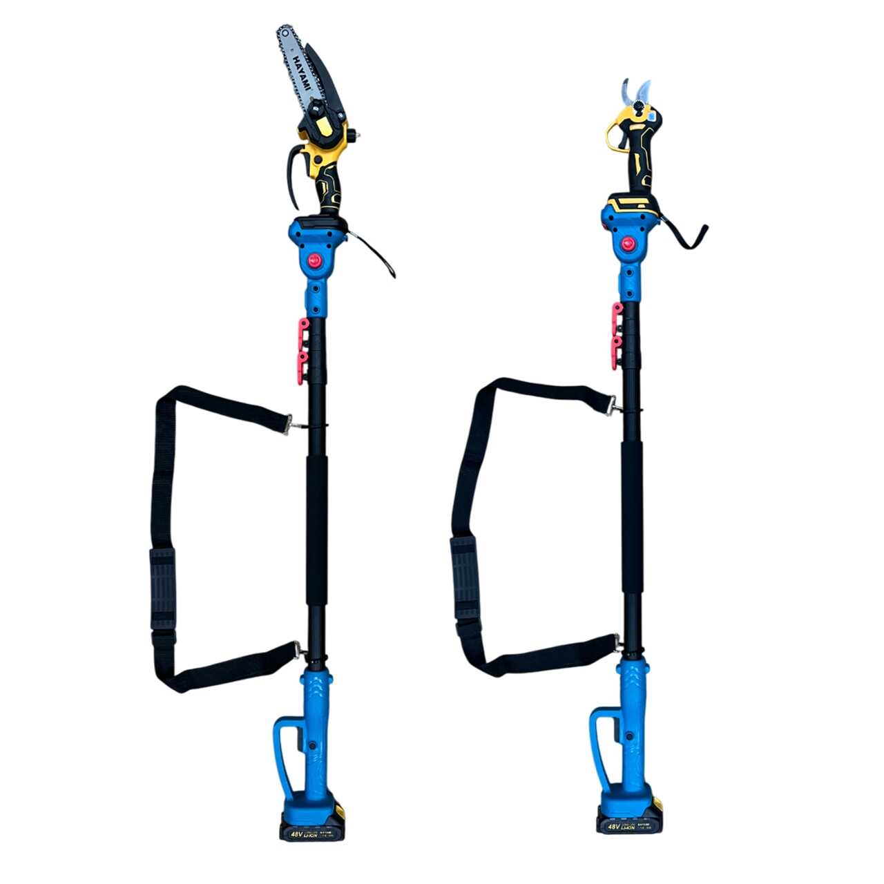 HAYAMI HA-1008 Akkumulátoros Készlet: Láncfűrész, Metszőolló és Teleszkópos Nyél, 2x48V 5.0Ah Akkuval - Image 8