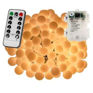 Aigostar elemes Dekoratív LED Fényfüzér, gömb izzó lánc karácsonyi fényfüzér 5 méteres, 50 LED, melegfehér