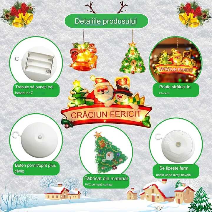 Aigostar Ledes Ablak- és Karácsonyfa Dekoráció, "Merry Christmas" felirattal, elemes mikulás mintával melegfehér 30 cm - Image 8