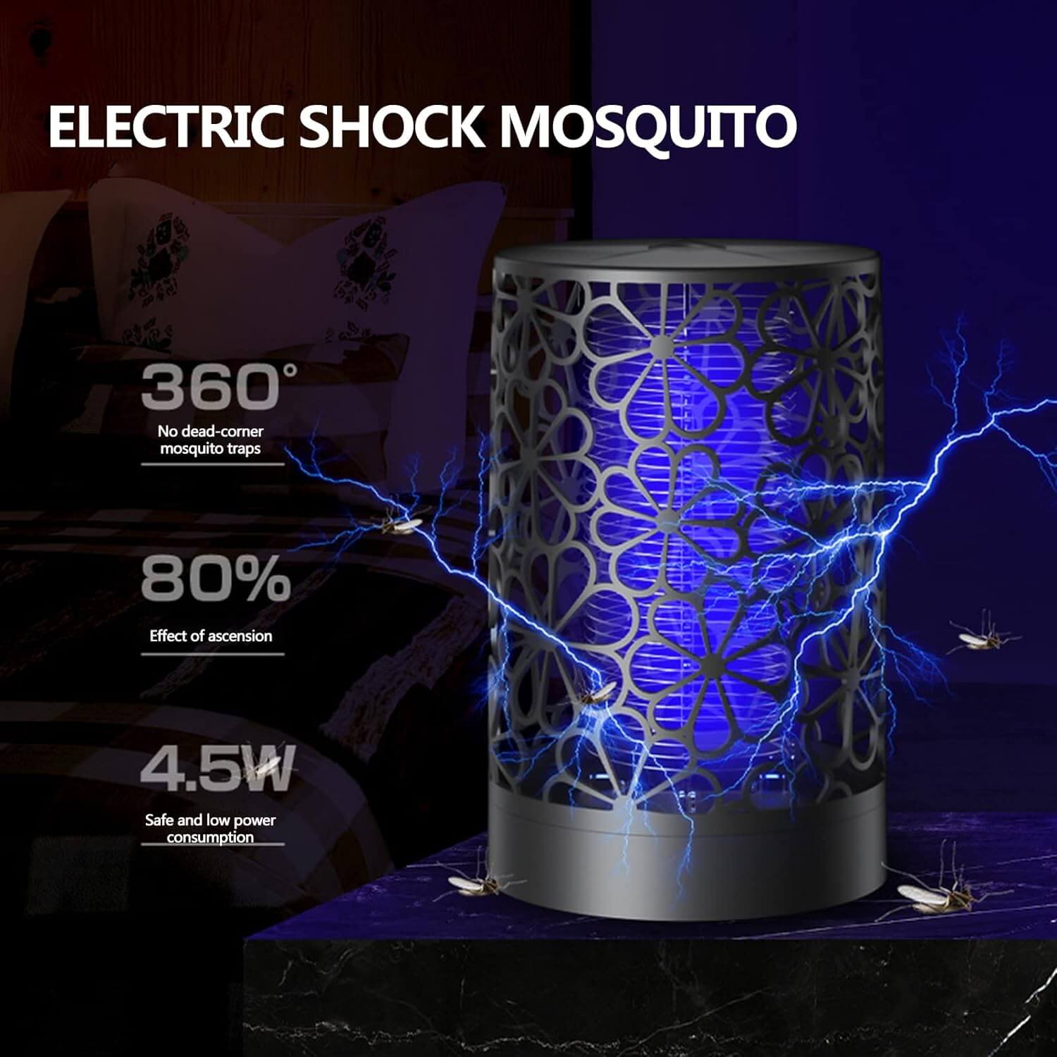 Dizájnos, virágmintás UV rovarcsapda, 1.5W teljesítménnyel, USB-s tápellátással - Image 5