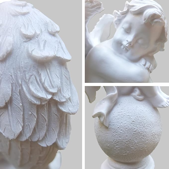 Napelemes Térdelő Angyalszobor Leszúró Karóval – Fehér Kerti Dekoráció - Image 3