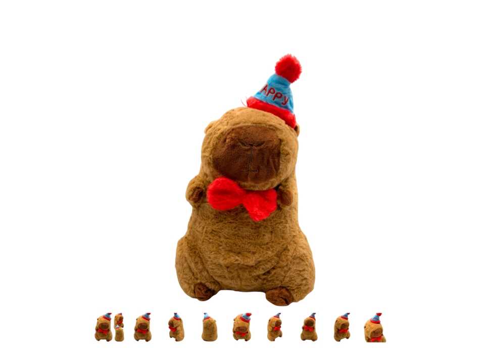 Kalapos Capybara plüss , piros csokornyakendővel , 40 cm - Image 7