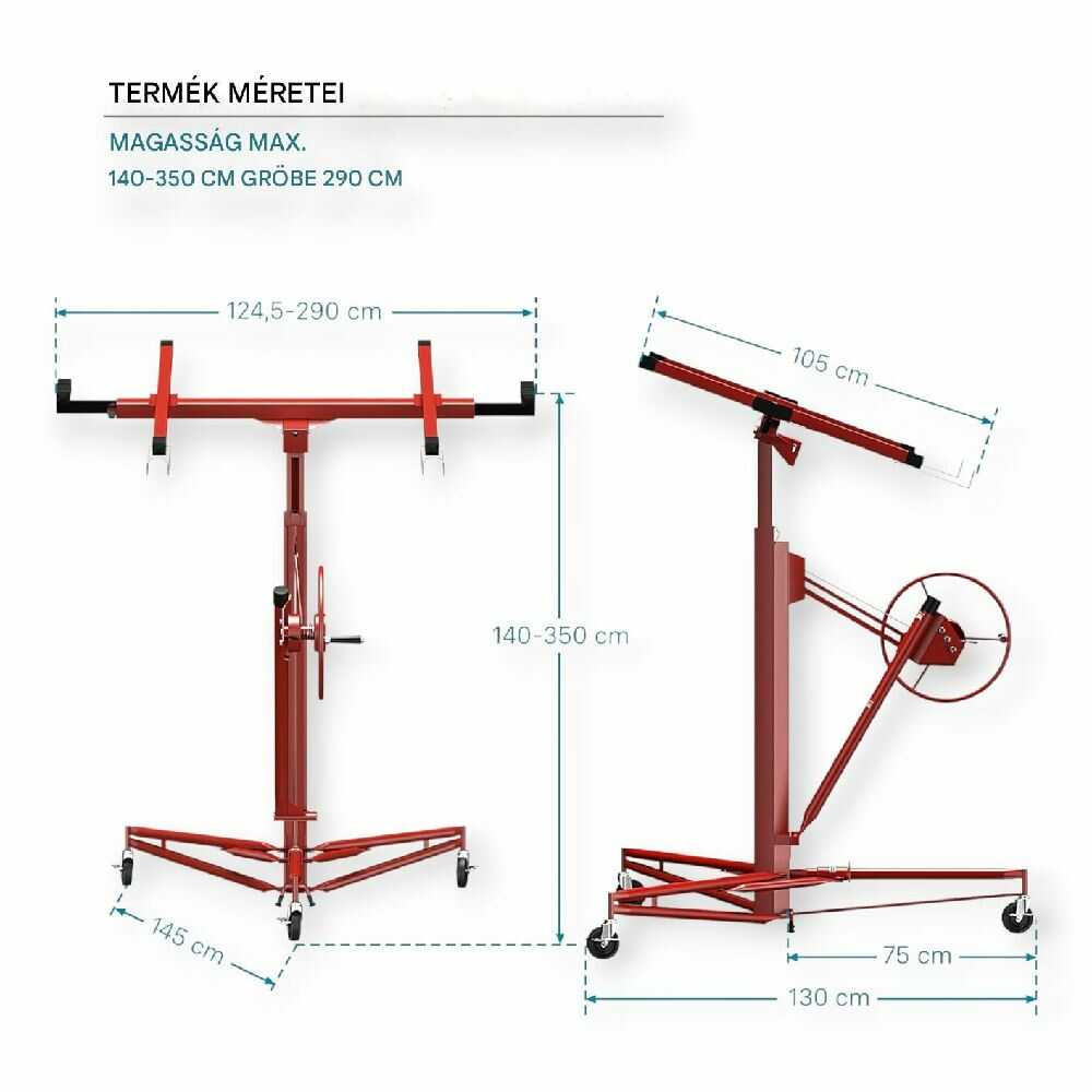 Haina HB6764 Gipszkarton Emelő, 68 kg teherbírás, 3,35 m emelési magasság - Image 7