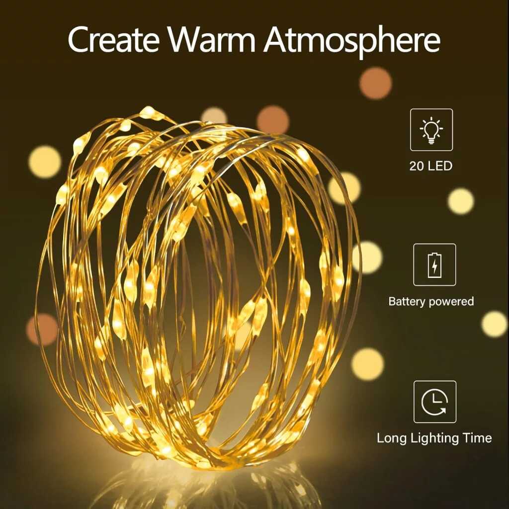 Aigostar elemes Drót gömb Fényfűzér karácsonyfa égősor 5 méter 50 led melegfehér beltéri - Image 4