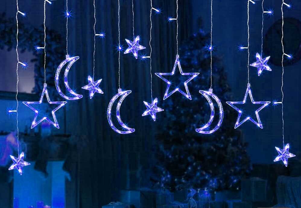 Karácsonyi Éjeli Fényfüggöny Éjeli Hold és Csillag, 2.5 m, 120 LED, Hidegfehér - Image 5