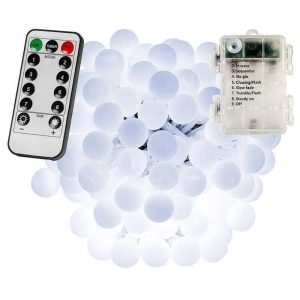 Aigostar elemes Dekoratív LED Fényfüzér, gömb izzó lánc karácsonyi fényfüzér 5 méteres, 50 LED, hidegfehér