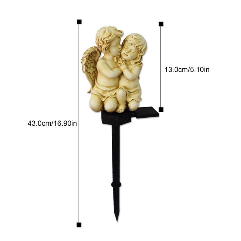 Napelemes Ölelkező Angyalpár Szobor Leszúró Karóval – Meleg Fényű, Romantikus Kerti Dekoráció - Image 4