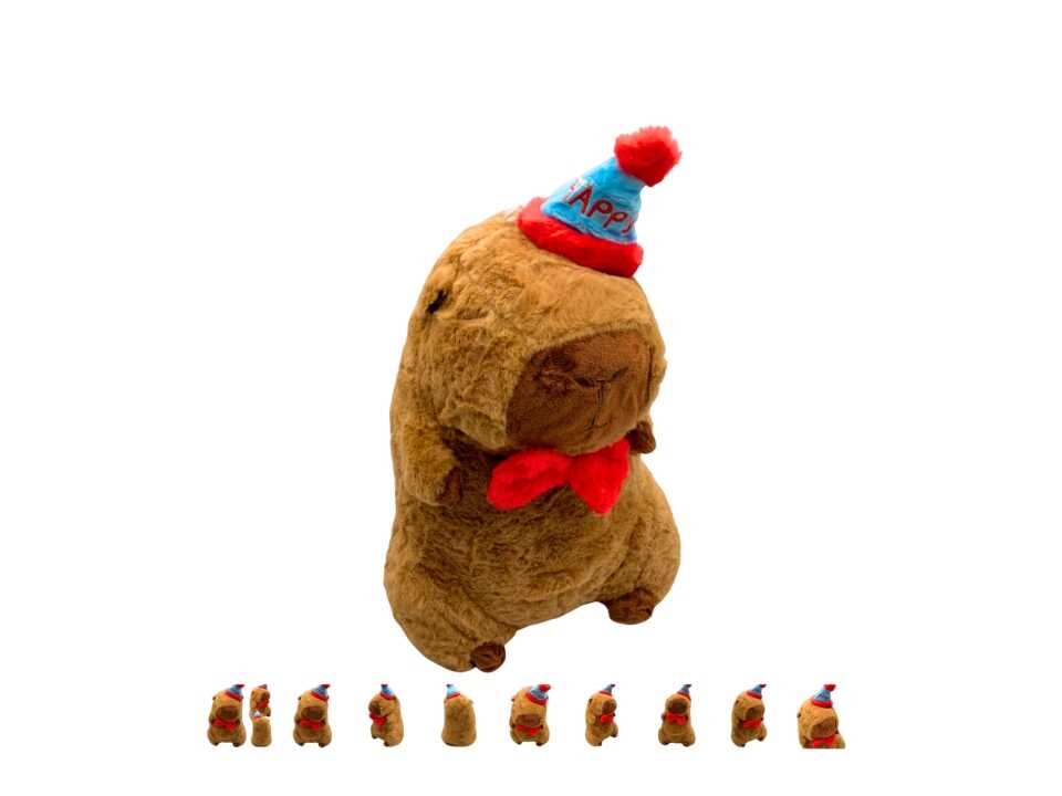 Kalapos Capybara plüss , piros csokornyakendővel , 40 cm - Image 8