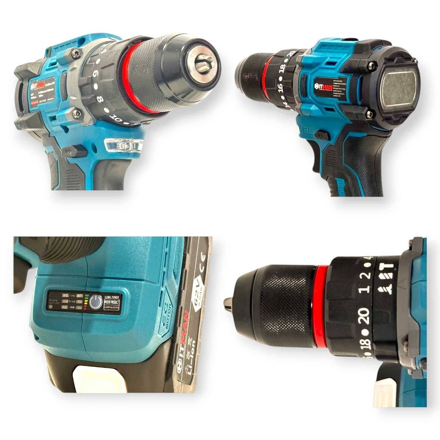 Hitman HT-BACD-3777LX Profi Akkus Szerszámkészlet, 62V, 3 az 1-ben: Ütvefúró, Ütvecsavarozó, Sarokcsiszoló - Image 8