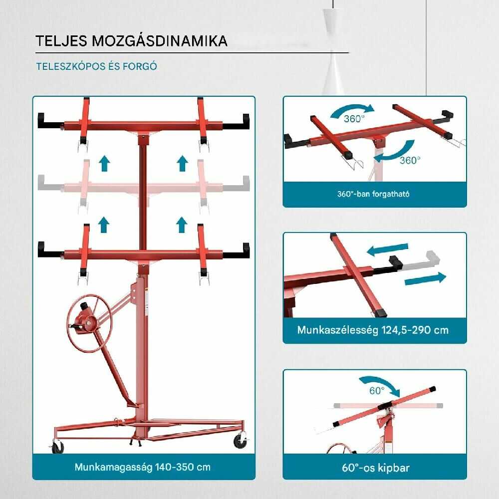 Haina HB6764 Gipszkarton Emelő, 68 kg teherbírás, 3,35 m emelési magasság - Image 8