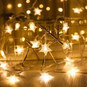 Aigostar karácsonyi Dekorációs 50 LED-es csillag alakú elemes melegfehér fényfüzér, 5 méter