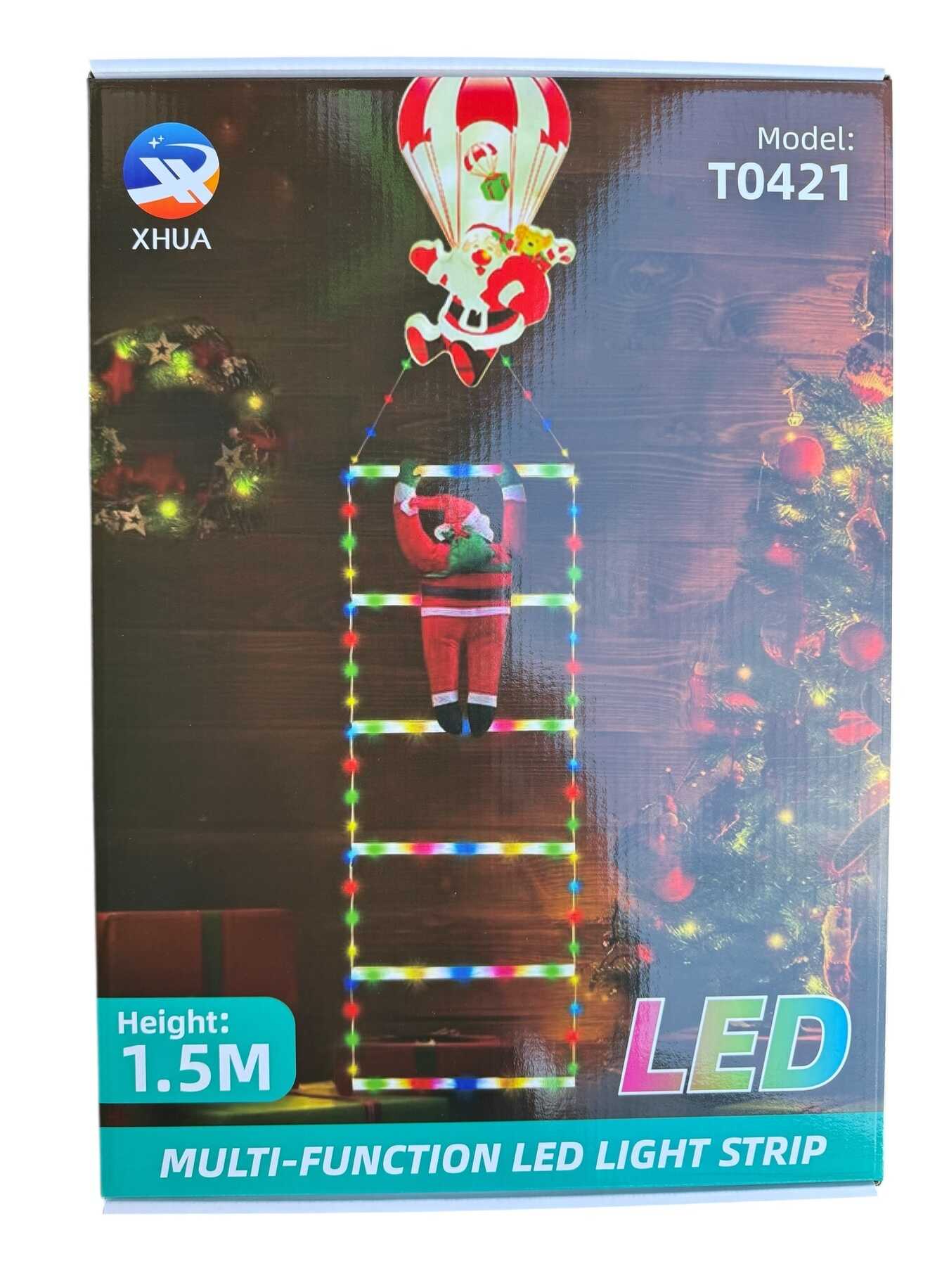 Mikulás Létrán mászik Led Fénydekoráció 1.5 méter, Többszínű RGB LED, 8 Program T0421