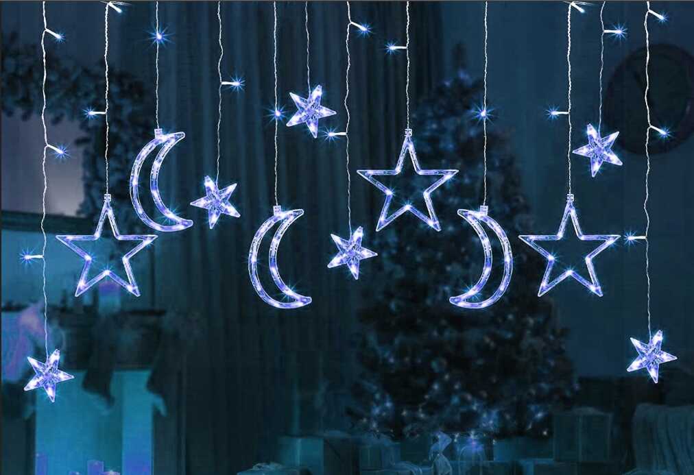 Karácsonyi Éjeli Fényfüggöny Éjeli Hold és Csillag, 2.5 m, 120 LED, Hidegfehér - Image 4