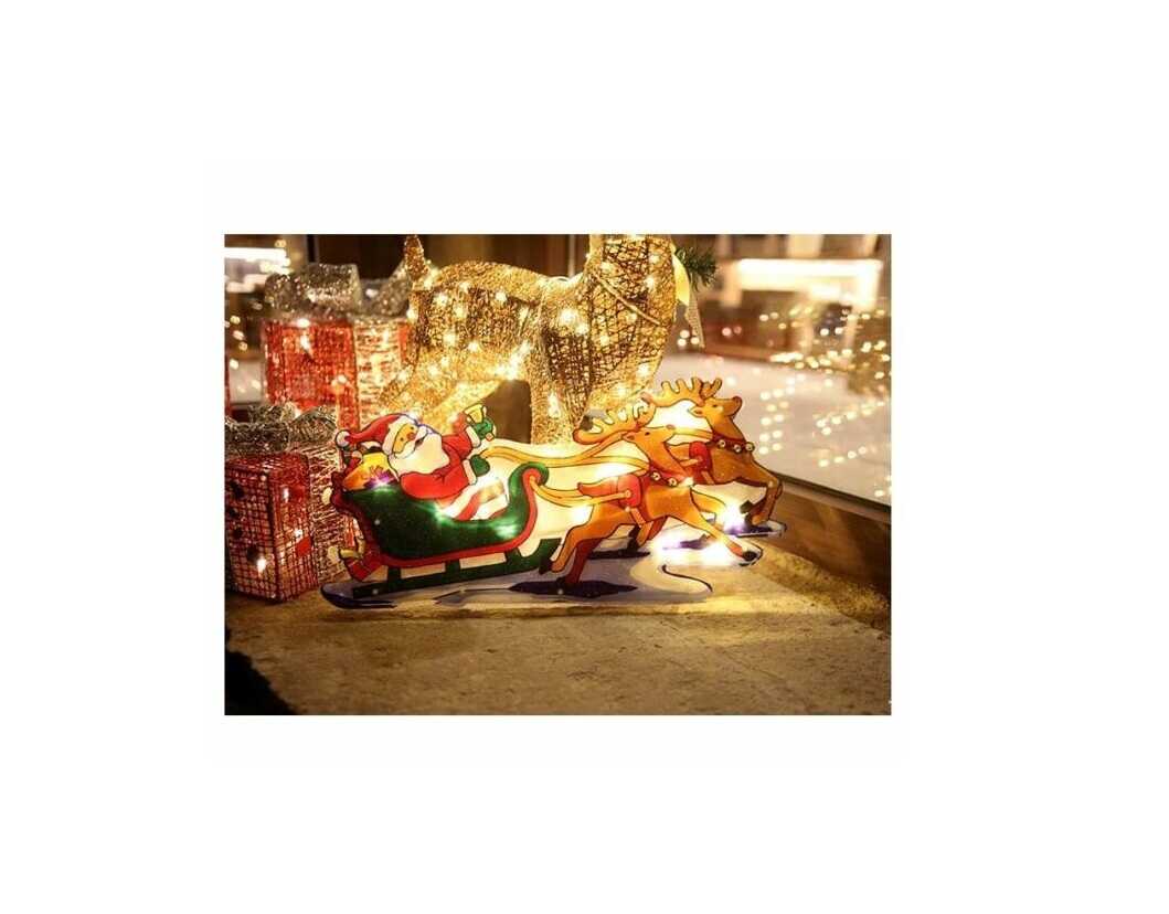 Aigostar Ledes Mikulás szánon rénszarvassal Ablak és karácsonyfa Dekoráció, 10 LED, elemes, melegfehér 20 cm - Image 2
