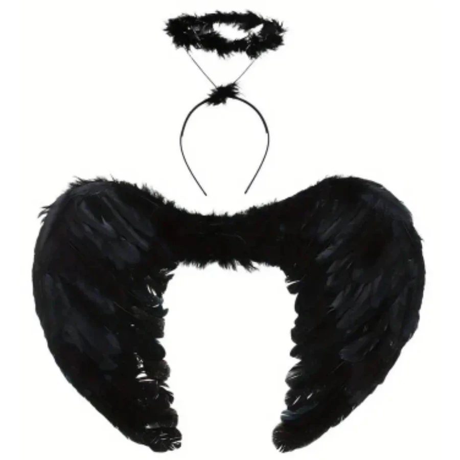 Fekete színű hajpántos glória fejdísz áés szárny