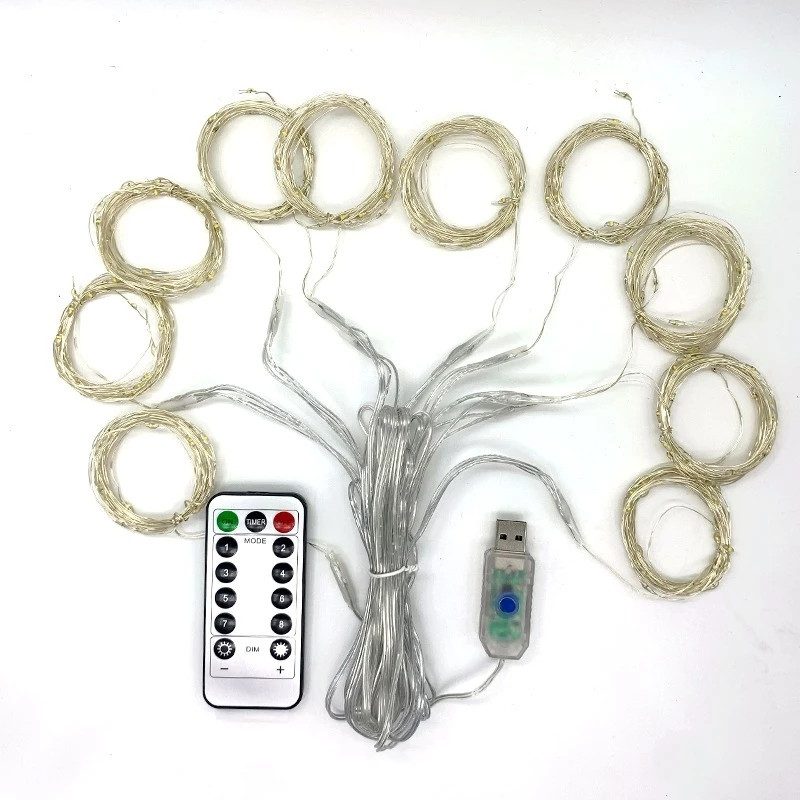 LED fényfüggöny/ drótfüzér távírányítóval, függönyre akasztható, Melegfehér 3x2 méter - Image 3